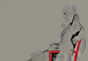 Mulher Contemplativa de Vermelho de Doris Schmitz