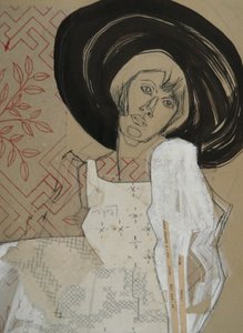 Mulher pensativa com chapéu preto de Doris Schmitz