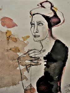 Mulher pensativa com folhas de Doris Schmitz