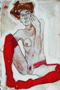 Nu sentado com meias vermelhas de Doris Schmitz