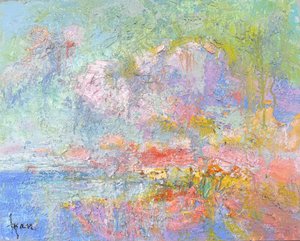 Cidade costeira de sonho em tons pastel de Dorothy Fagan