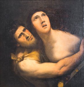 Satyr e ninfa (óleo sobre tela) de Dosso (after) Dossi