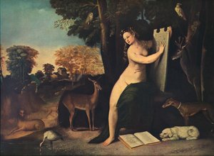 Circe e seus amantes em uma paisagem, c1525