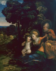 Descansar no Voo para o Egipto, por Dosso Dossi, na Galeria Uffizi, em Florença de Dosso Dossi