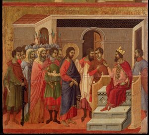 Jesus em frente de Herodes. retábulo da Maesta (tempera e ouro sobre madeira de Duccio di Buoninsegna