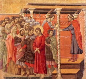 Pilatos lavando as mãos, detalhe de Episódios da Paixão e Ressurreição de Cristo, superfície invertida de Maesta