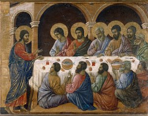 A Paixão de Cristo - Parte de trás do retábulo. Óleo sobre painel de Duccio di Buoninsegna