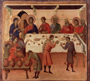O casamento em Caná. A parte de trás do retábulo (tempera e ouro sobre madeira de Duccio di Buoninsegna