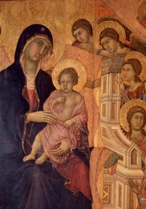 Virgem e criança no trono (retábulo de La Maesta) (tempera e ouro sobre madeira) de Duccio di Buoninsegna