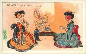 Chá e escândalo: duas mulheres japonesas bebendo chá (cor litho)