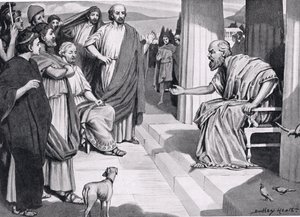 Sócrates, abordando os atenienses, ilustração de Hutchinsons História das Nações, 1915 de Dudley Heath