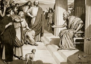 Sócrates abordando os atenienses, ilustração da "História das Nações de Hutchinson", 1915 de Dudley Heath