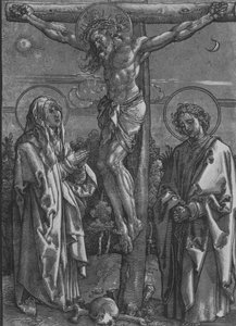 Cristo na Cruz com a Virgem e São João, 1500-1550. de Dürer School.