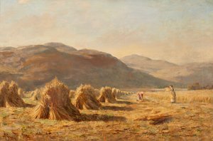 Colheita perto de Dumyat, Ochil Hills (óleo sobre tela) de Duncan Cameron