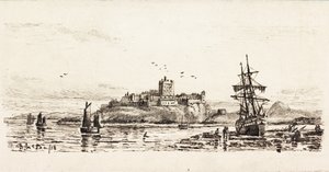 Escuna holandesa encalhada em Bamburgh (tinta no cartão) de Duncan F. McLea
