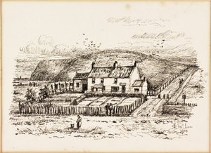 The Wash House Hill e Cottage de Betty Heron (tinta no papel) de Duncan F. McLea