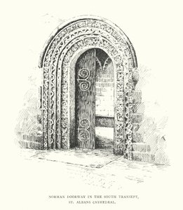 Porta normanda no transepto sul, Catedral de St Albans (litografia) de Duncan Moul