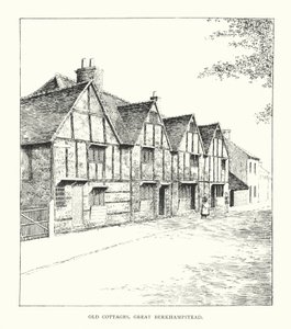 Old Cottages, Great Berkhampstead (litografia) de Duncan Moul