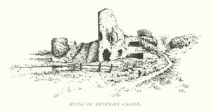 Ruínas do Castelo de Pevensey (litografia) de Duncan Moul