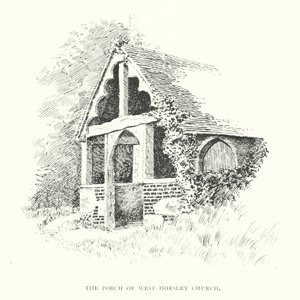 O pórtico da igreja de West Horsley (litografia) de Duncan Moul