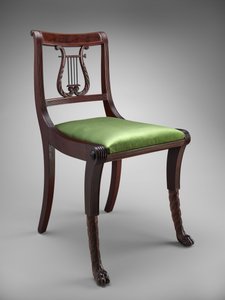 Cadeira lateral, c. 1816 (mogno e folheado de mogno; freixo, choupo de tulipa e latão) de Duncan Phyfe