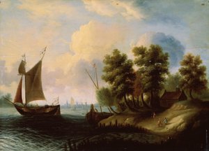 Uma paisagem do mar, do século XVII de Dutch Master