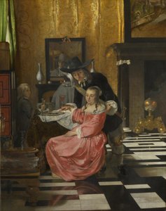 Um interior, com uma mulher recusando um copo de vinho, c. 1660 de Dutch Master