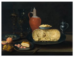 Uma Natureza Morta com Queijo, Manteiga, Pão, Camarão, Laranjas, Azeitonas e Vinho sobre uma Mesa de Dutch School