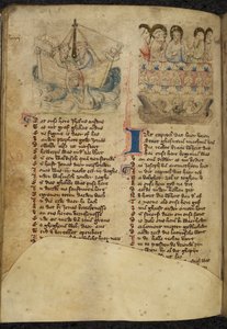 Adicionar. 11575, f.65v Jonas e a Baleia, de Spiegel van der Menschen Behoudenisse (tradução do Espelho da Salvação Humana) (velino) de Dutch School