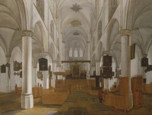 Um Interior da Igreja de St. Gertrud em Bergen Op Zoom, c.1650 (pintura) de Dutch School