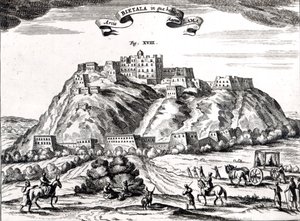Bietala, fortaleza de Lama, o Grande, Reino de Lhassa, ilustração de &39;La Chine illustree&39; por Athanasius Kircher (1602-80) Amsterdã, 1670 (gravura) (foto bw) de Dutch School