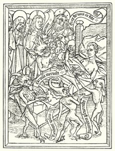 Livro de blocos Ars Moriendi, impresso por volta de 1460 nos Países Baixos por quem é desconhecido (litografia) de Dutch School