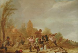Briga entre soldados e camponeses de Dutch School
