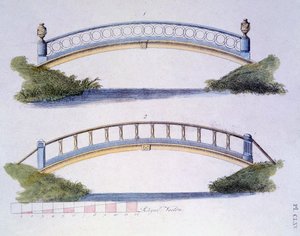 Projetos de ponte da revista de gemas de jardim por G. van Laar, publicado em 1802 de Dutch School