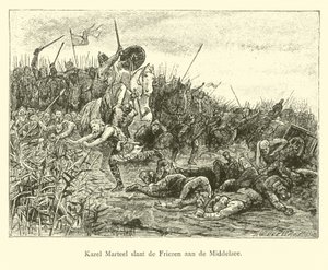 Charles Martel luta contra os frísios no Middelzee de Dutch School