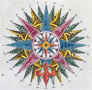 Compass Rose, de um Blaue Atlas, publicado em Amsterdã, 1697