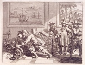 Lidando com uma Cobra que invadiu as salas dos oficiais holandeses, 1672 de Dutch School