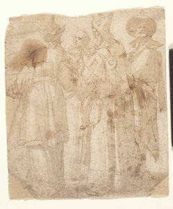Quatro Viajantes (castanho em e lavar em papel) de Dutch School