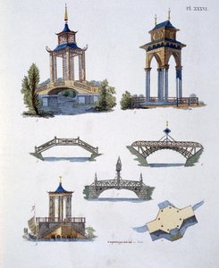 Decorações de jardim, da revista de gemas de jardim por G. van Laar, publicado em 1802 de Dutch School