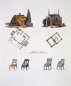 Decorações de jardim, da revista de gemas de jardim por G. van Laar, publicado em 1802 de Dutch School