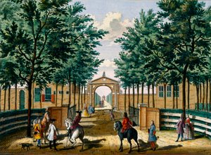 Jardins do palácio do prazer de Haringkaspel, do Zeganpralent Kennemerlant por Hendrick de Leth e Matthias Brouerius Van Nidek, publicado c.1700-1730 de Dutch School