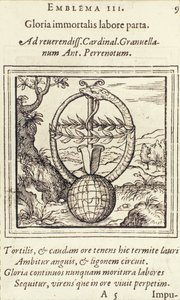 Glória obra imortal que estourou a partir de um emblema por Adrian junho, publicado por Christophe Plantin, Anvers, 1565 de Dutch School