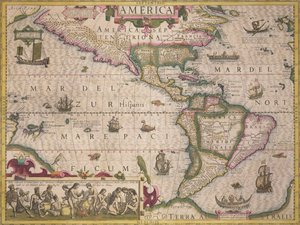 Mapa da América, do Mercator Atlas, pub. por Jodocus Hondius (1563-1612), Amsterdã, 1606