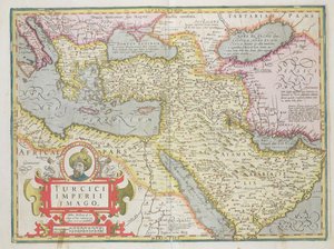 Mapa do Império Turco, do pub Mercator Atlas. por Jodocus Hondius (1563-1612) Amsterdã, 1606