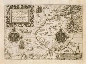 Mapa da Liane recém-descoberto, a partir Diário Nauticum, ou verdadeiro descrição de três viagens admiráveis ... por Gerrit de Veer, 1598