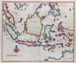 Mapa mostrando Bornéu, Clebes (Sulawesi), Java e outras ilhas indonésias. de Dutch School