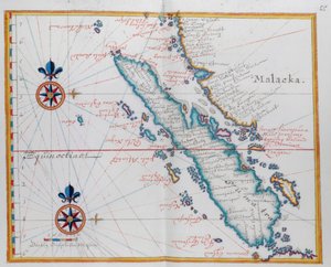 Mapa mostrando Malaca e Sumatra, oeste da Indonésia, parte das ilhas Sunda. de Dutch School