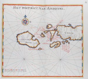 Mapa mostrando as ilhas de Bouro e Ceram (Seram), Indonésia. de Dutch School