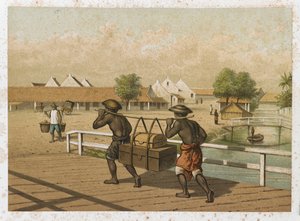 Porteiros nativos carregando bagagem, Índias Orientais Holandesas de Dutch School