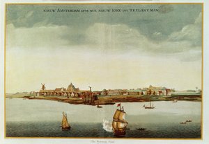 New Amsterdam, c.1650-53 (The Prototype View) usado para o frontispício de Stokes Iconography, vol.1, 1915 (impressão colorida) de Dutch School